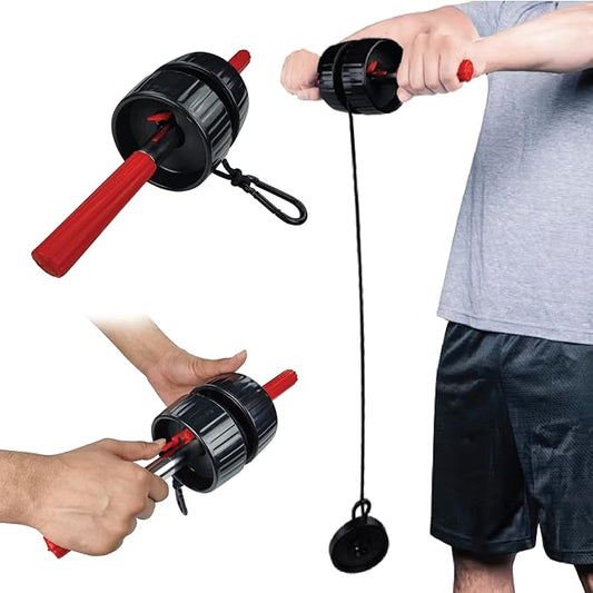 Leo Sports Wrist Roller & Forearm Strengthener -2 in 1 Non-Slip Arm Exerciser with Durable Rope Ideal for Strengthening your arms, wrists, Helps with Elbow Tendonitis and Strength Training (Black-Red)