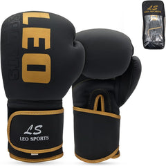 Leo Sports Boxing Gloves, Pro Training Sparring, Maya Hide Leather, Muay Thai MMA Kickboxing, Men Women, Heavy Punching Bag Focus Workout, Ventilated Palm, Multi Layered, 10 12 14 16