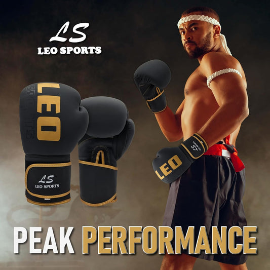 Leo Sports Boxing Gloves, Pro Training Sparring, Maya Hide Leather, Muay Thai MMA Kickboxing, Men Women, Heavy Punching Bag Focus Workout, Ventilated Palm, Multi Layered, 10 12 14 16