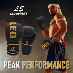 Leo Sports Boxing Gloves, Pro Training Sparring, Maya Hide Leather, Muay Thai MMA Kickboxing, Men Women, Heavy Punching Bag Focus Workout, Ventilated Palm, Multi Layered, 10 12 14 16