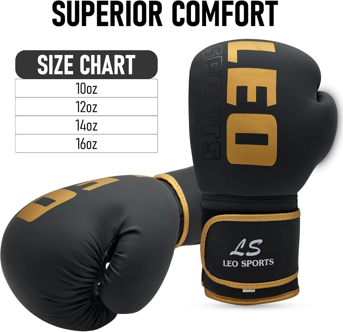 Leo Sports Boxing Gloves, Pro Training Sparring, Maya Hide Leather, Muay Thai MMA Kickboxing, Men Women, Heavy Punching Bag Focus Workout, Ventilated Palm, Multi Layered, 10 12 14 16